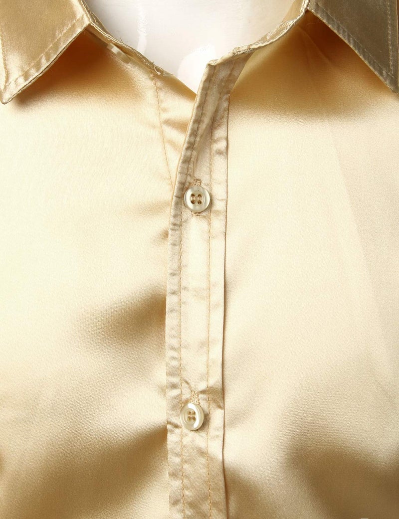 ZEROYAA Men's Luxury Shiny Silk Like Satin Button Up Dress Shirts ZLCL14-Champagne XX-Large - Image 5